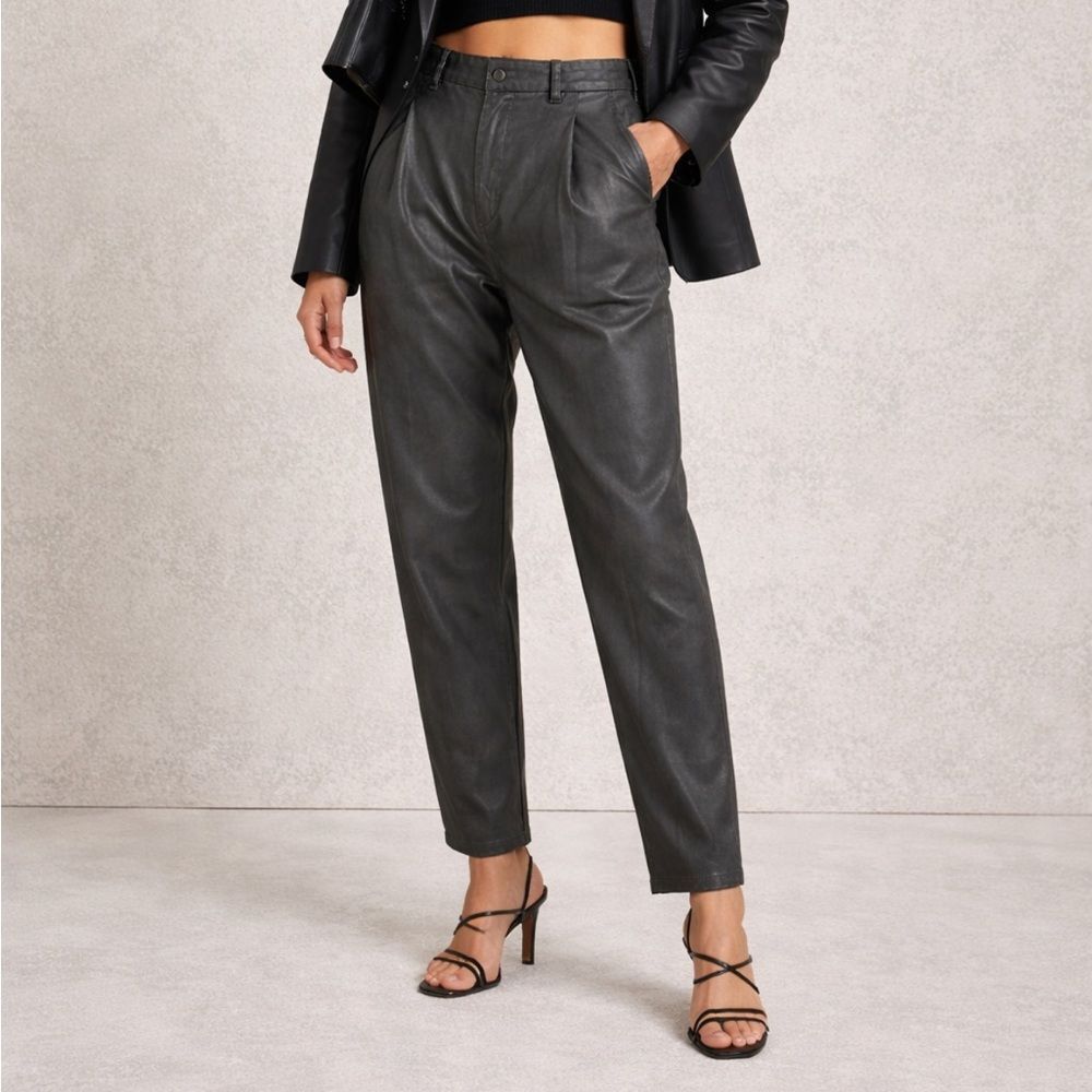 Adriano Goldschmied The Rory Pleated Carrot Vegan Leather Trousers Pants